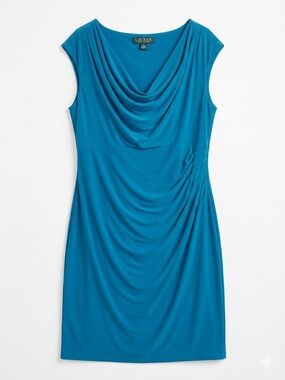 Ralph Lauren Teal Cowl Neck Midi Dress